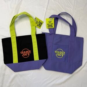 Trader Joe’s Canvas Tote Bag - Black with Lime & Purple
